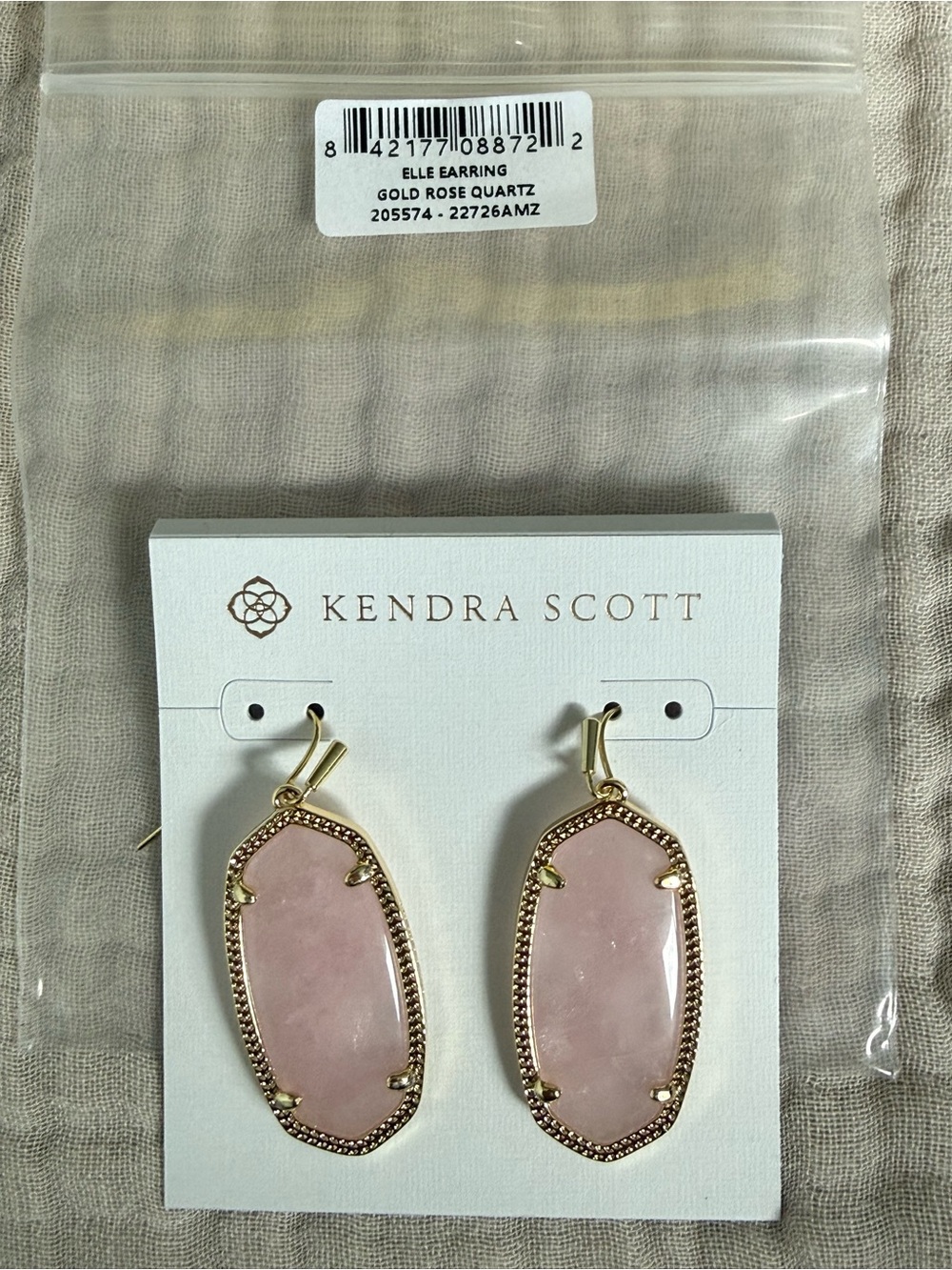 Kendra Scott Gold Drop Earrings with Rose Quartz Pink Stones